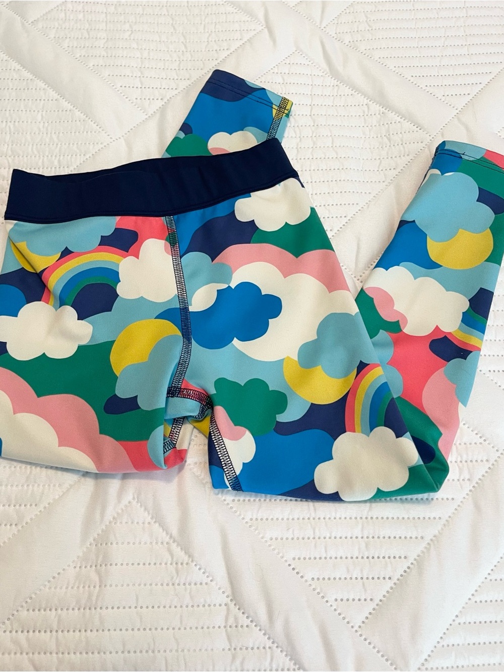 EUC Mini Boden Girls Adventure Jersey Leggings Size 4-5Y Rainbow Clouds Multi